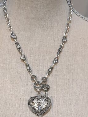 Brighton Silver Heart Locket Necklace with Crystal Accents